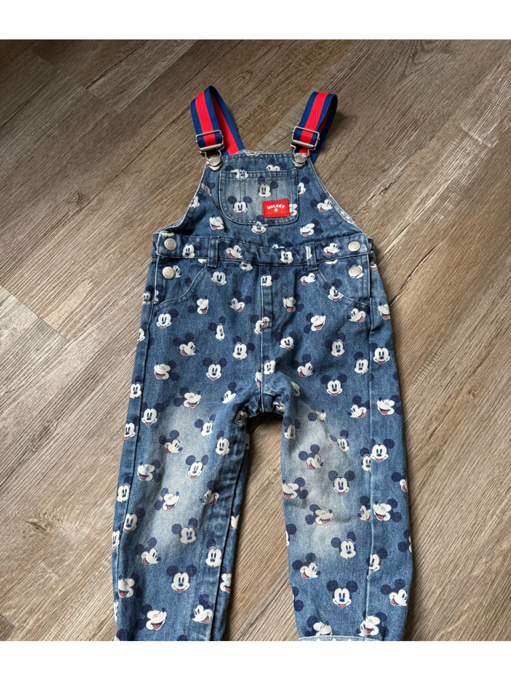 VTG Disney Baby Denim Overalls with Mickey Print Red White Blue 18 - 24 Mo